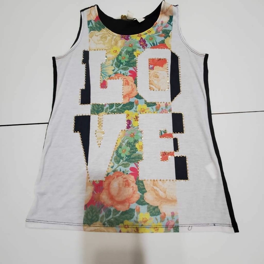 Nicki Minaj Womens Tank Top White Black Floral Love Graphic Scoop Studded XS